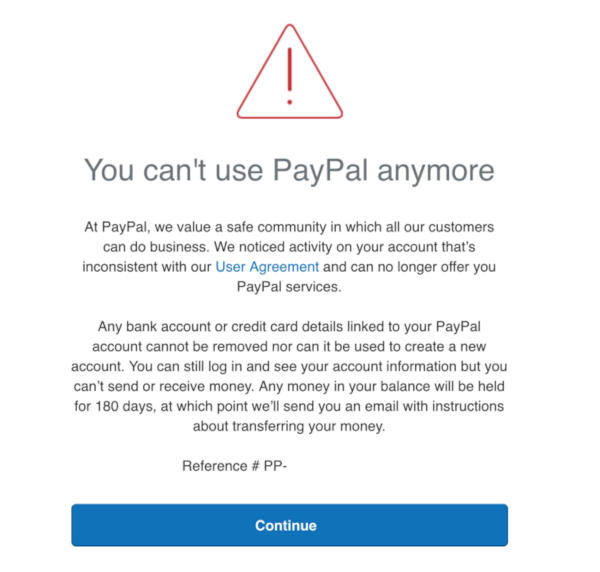 paypal blokace